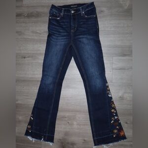 Ashley Mason Dark Blue Floral Embroidered Jeans